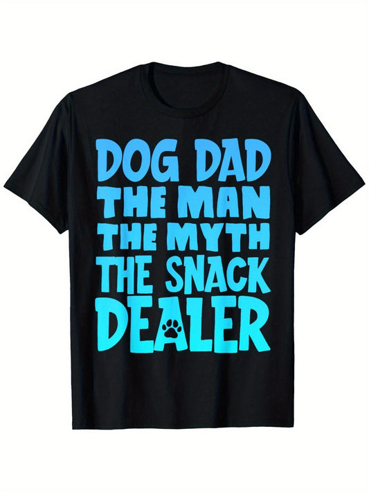 Funny Dog Dad The for Man The Myth The Snack Dealer T-Shirt - 100% Black Crew Neck Tee with Bold Blue & Text Print, Stretchable Fit, Sizes S-XXXL, Humorous Gift for Dog Lovers & Snack Dealers, Casual Casual Attire for Men & Women, Novelty Clothing